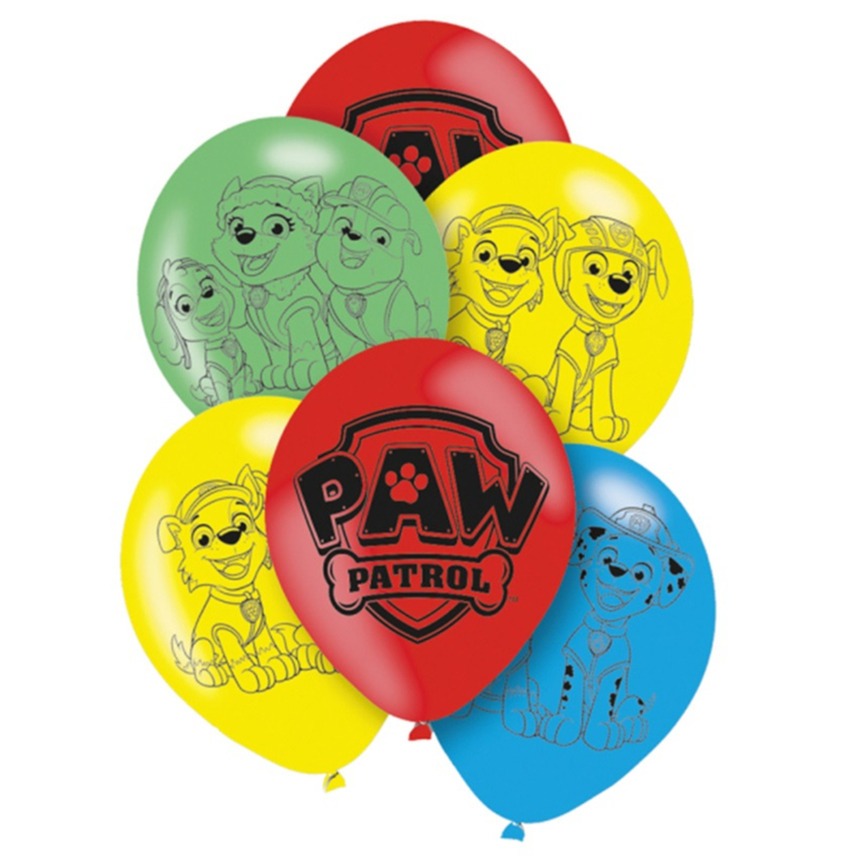 Amscan Paw Patrol themafeest ballonnen - 6x - gekleurd - 28 cm - voor kinderen