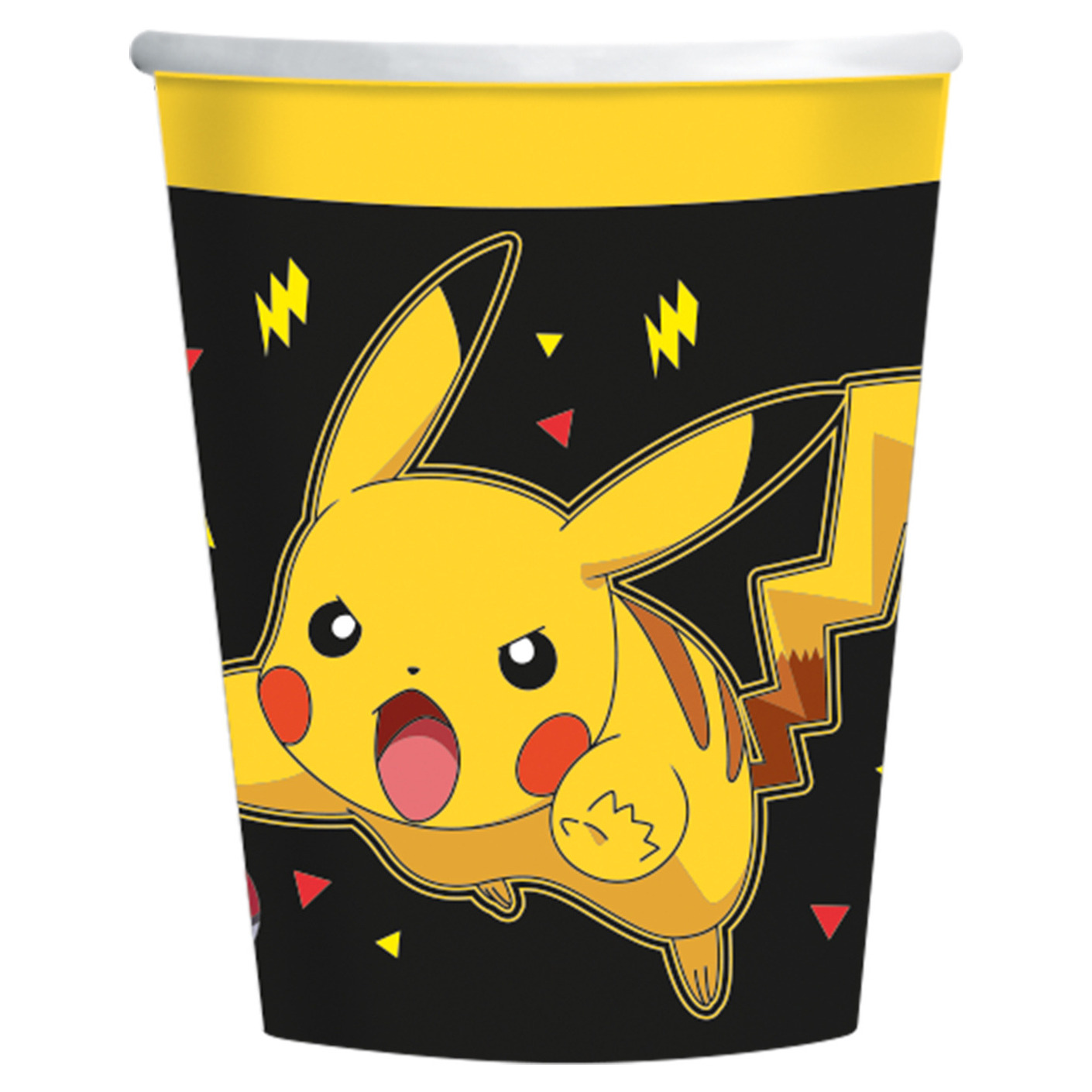 Amscan Pokemon themafeest drinkbekers - 8x - zwart/geel - karton - 237 ml -