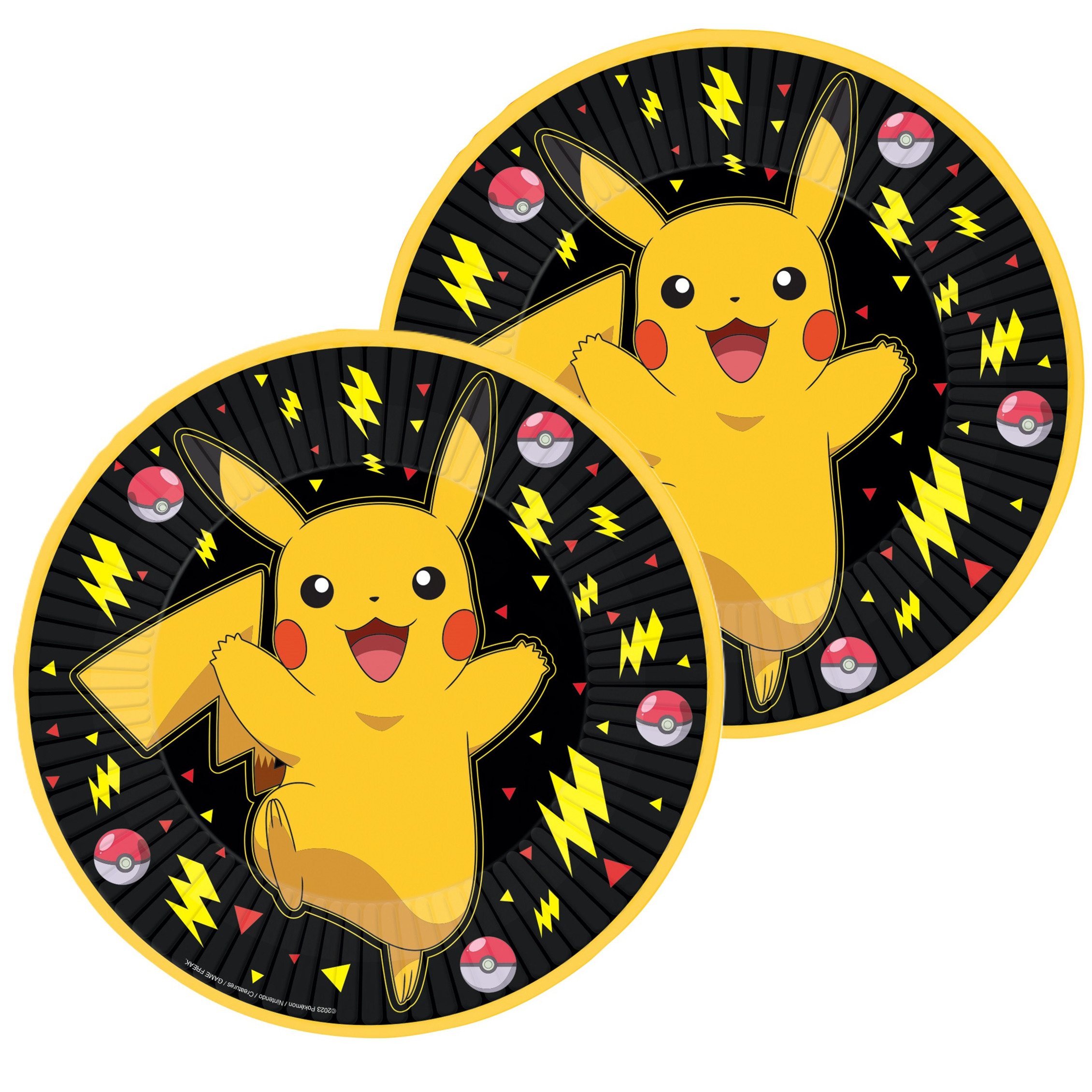 Amscan Pokemon themafeest gebaksbordjes - 16x - zwart/geel - karton - D23 cm