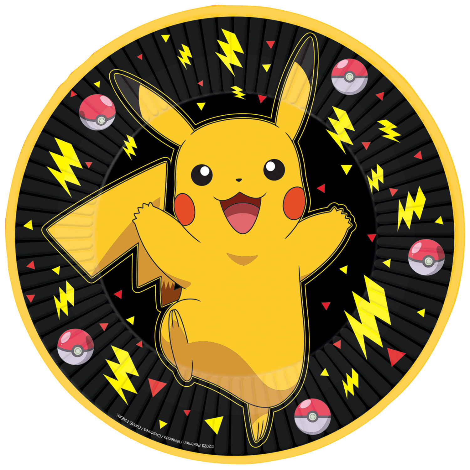 Amscan Pokemon themafeest gebaksbordjes - 8x - zwart/geel - karton - D23 cm -