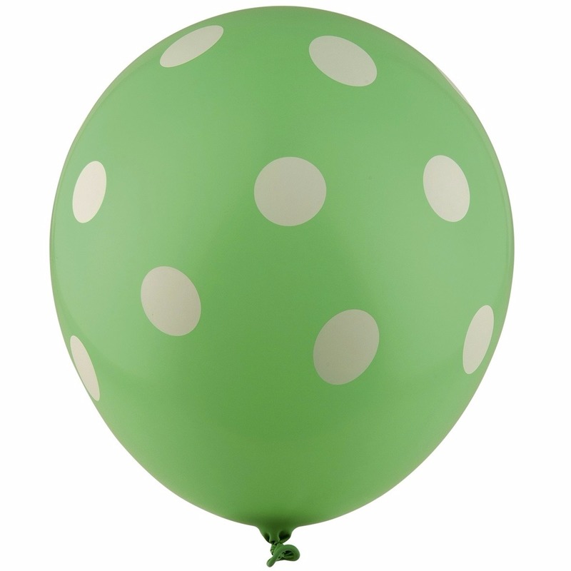 Ballonnen groen met witte stippen 30 cm 5st -