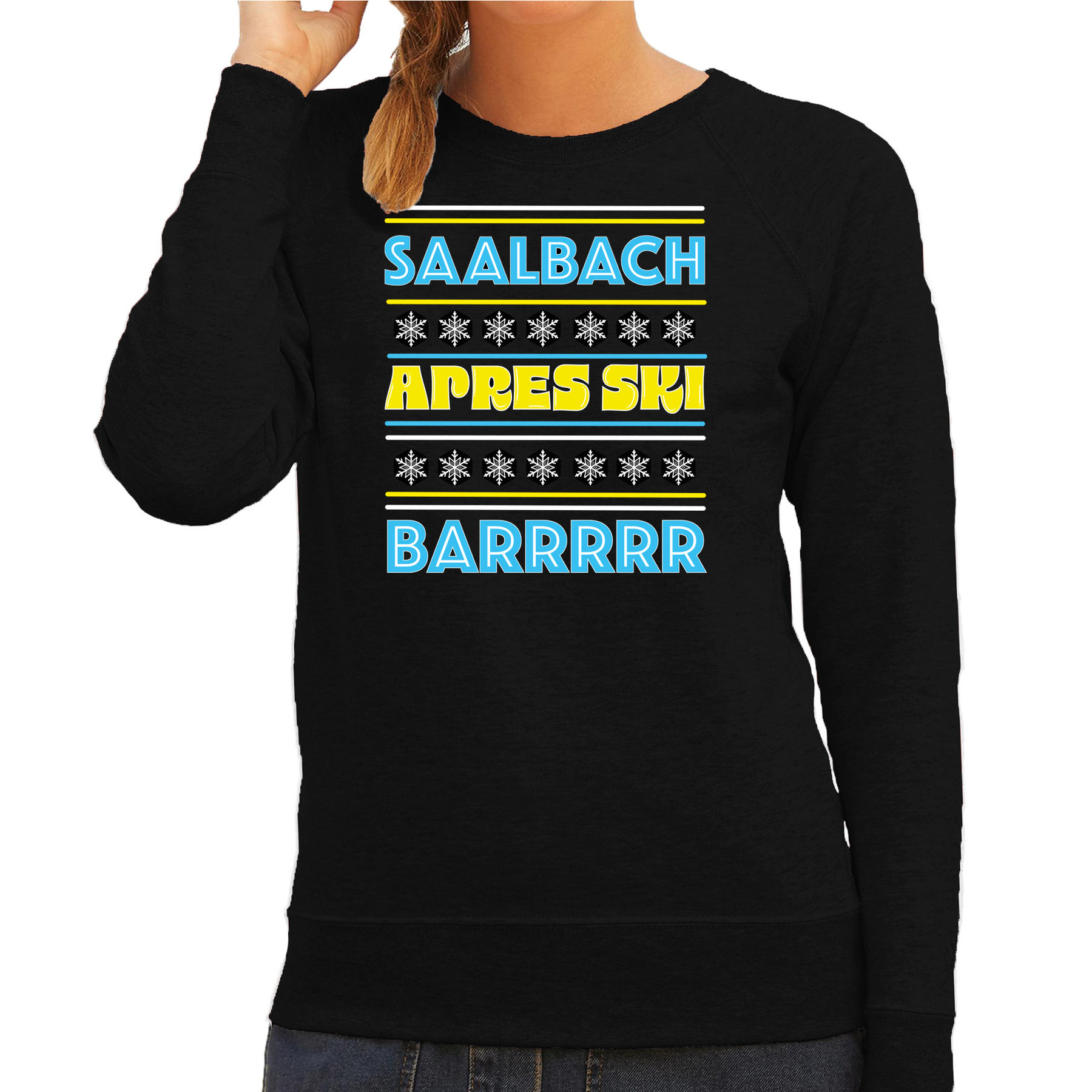 Bellatio Decorations Apres ski sweater dames - Saalbach - zwart - apresski bar/kroeg - wintersport L