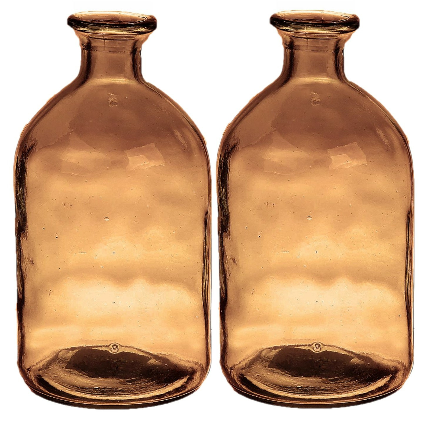 Bellatio Design Bloemenvaas - 2x - bruin transparant gerecycled glas - D11 x H21 cm -