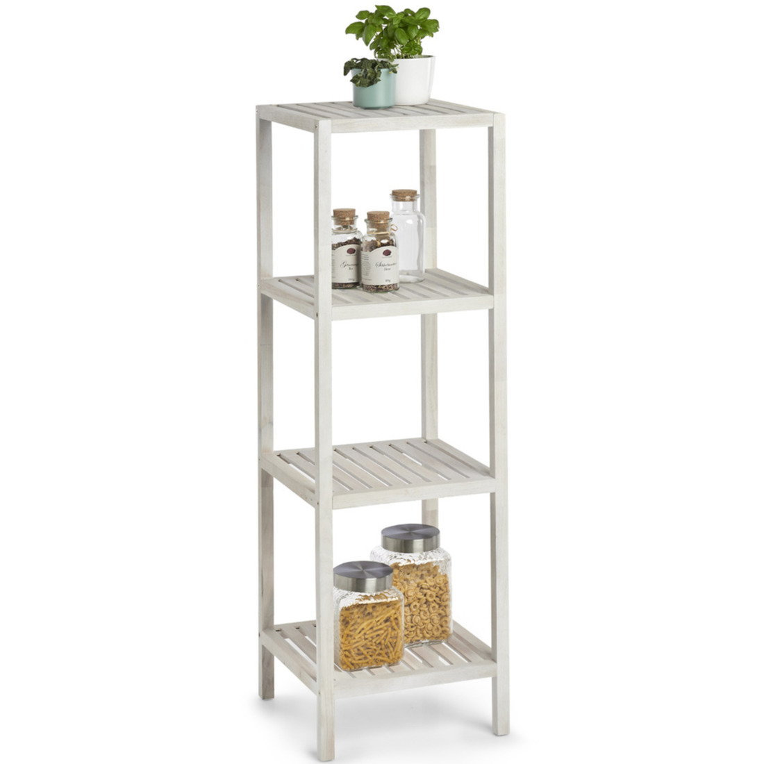Bijzet kastje wit met 4 open planken 36 x 112 cm - Zeller - Woondecoratie - Keuken/badkamer accessoires/benodigdheden - Bijzetkastjes - Open kastjes met planken
