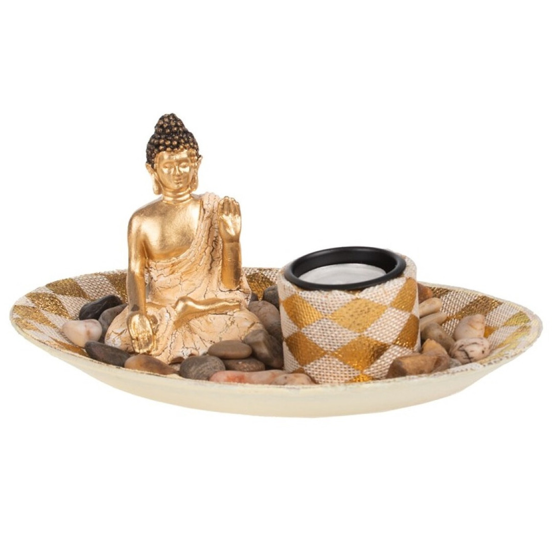 Boeddha beeld met waxinelichthouder voor binnen goud 27 cm -