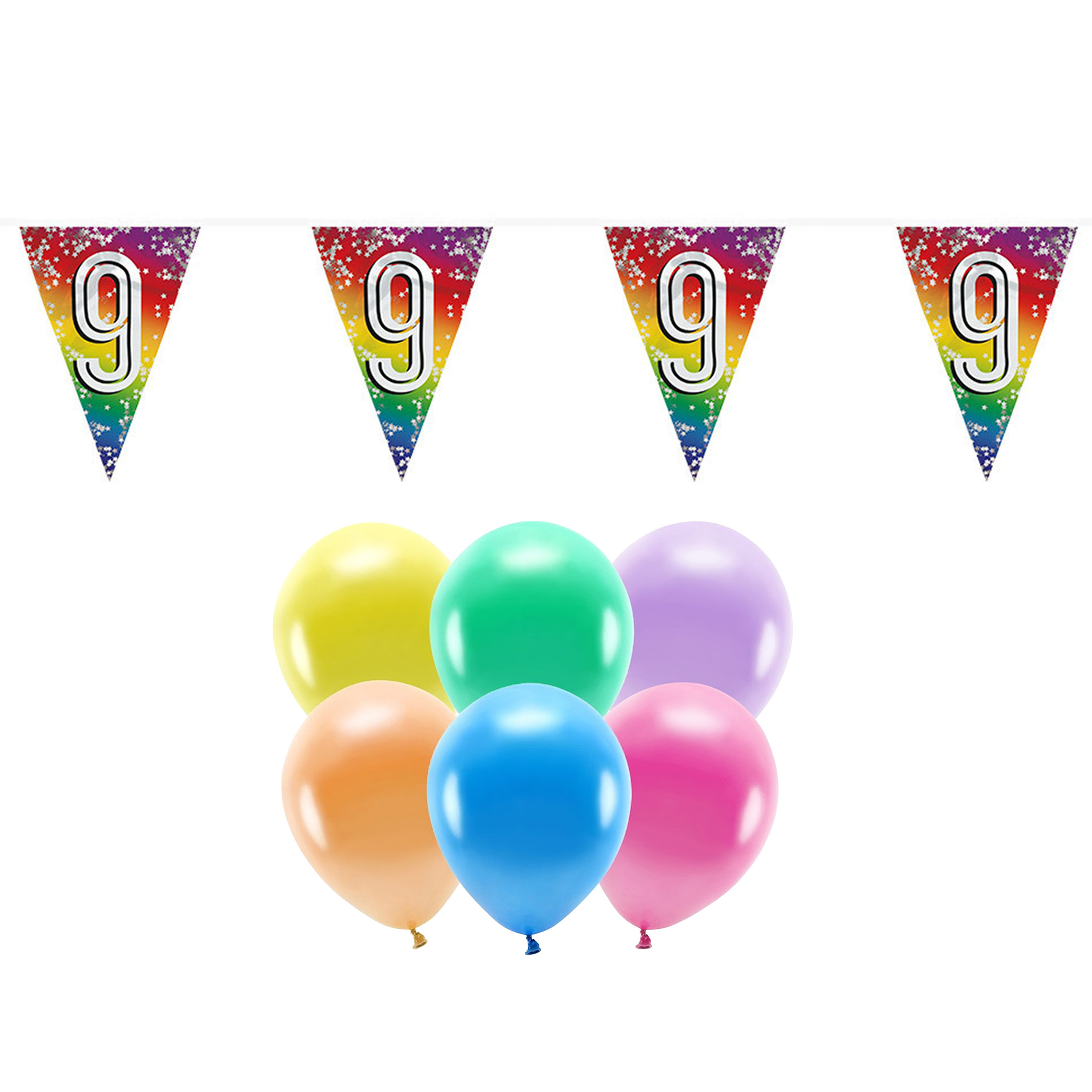 Boland Party 9e jaar verjaardag feest versieringen - Ballonnen en vlaggetjes -