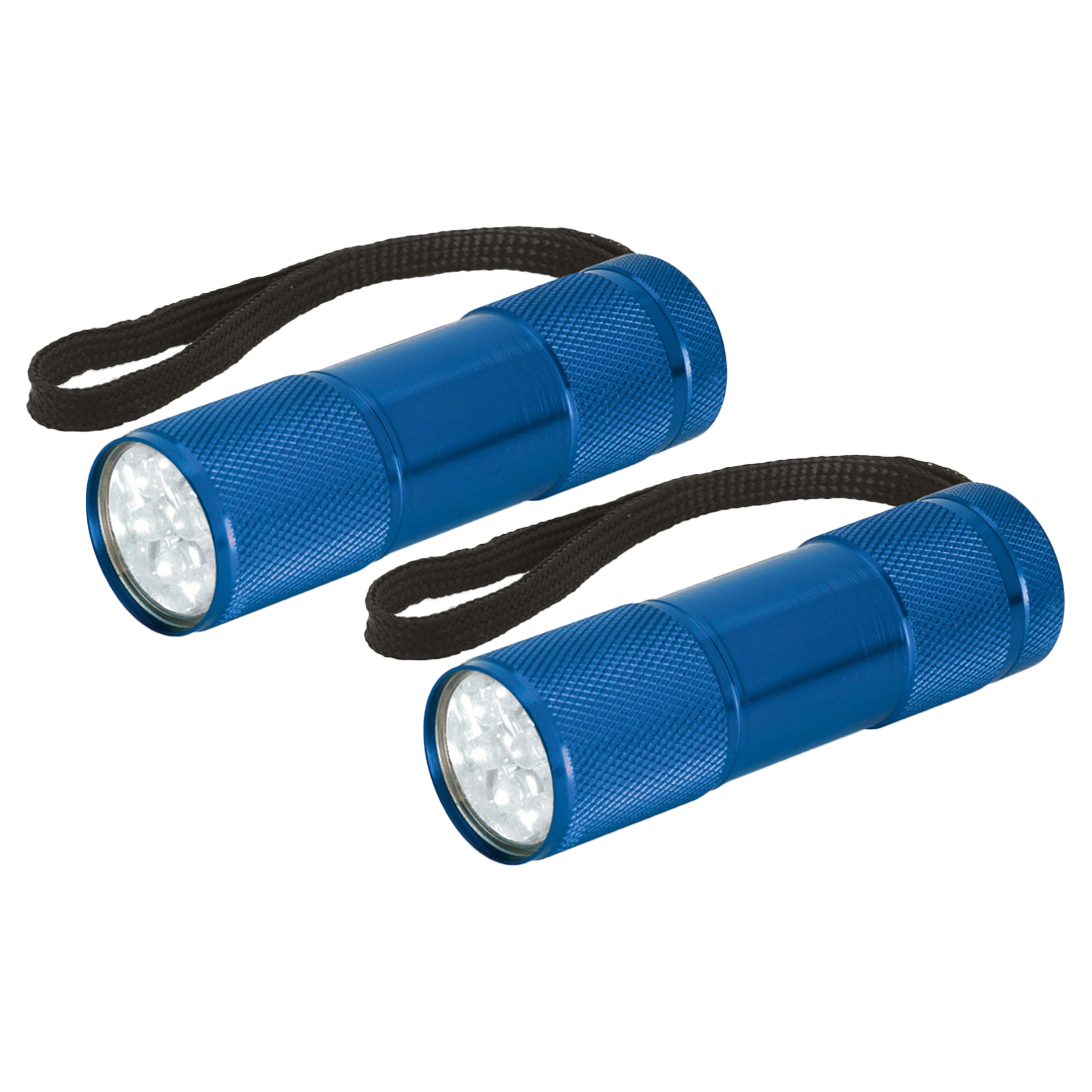 Compacte LED kinder zaklamp - 2x - aluminium - blauw - 9 cm -