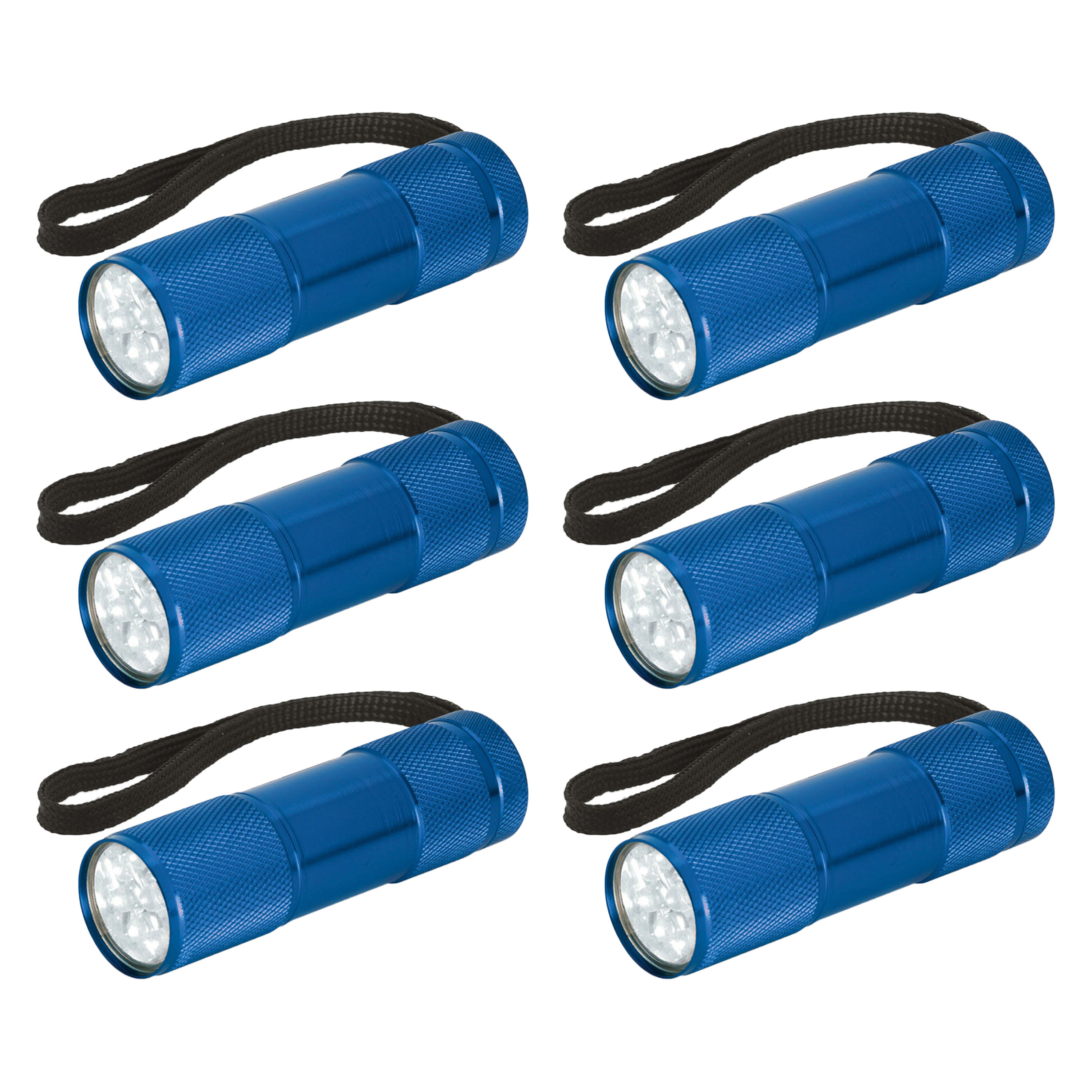 Compacte LED kinder zaklamp - 6x - aluminium - blauw - 9 cm -
