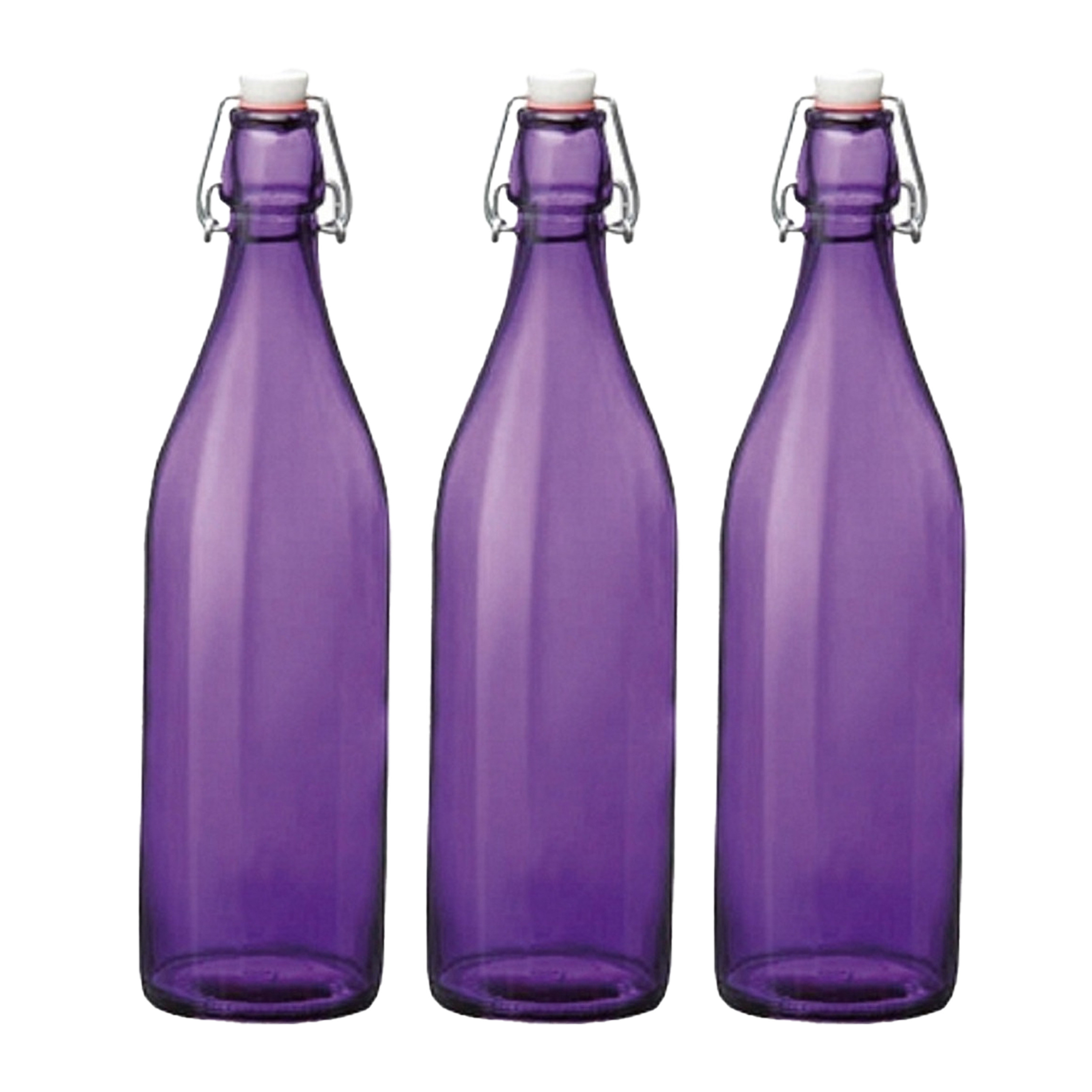 Cuisine Elegance set van 4x stuks weckflessen paars beugeldop glas van 1 liter -
