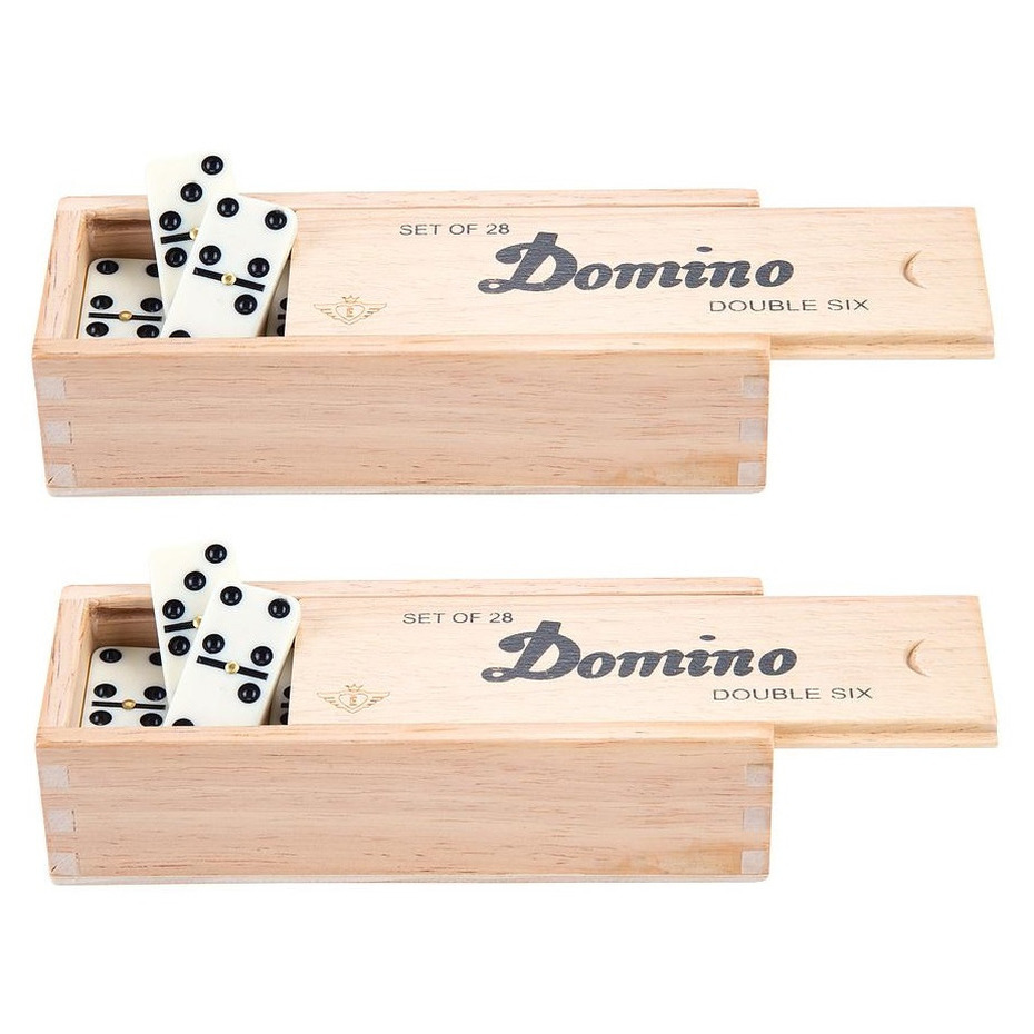 Domino spel dubbel 6/double 6 in houten doos en 140x stenen - Dominostenen - Domino spellen - Familie spellen