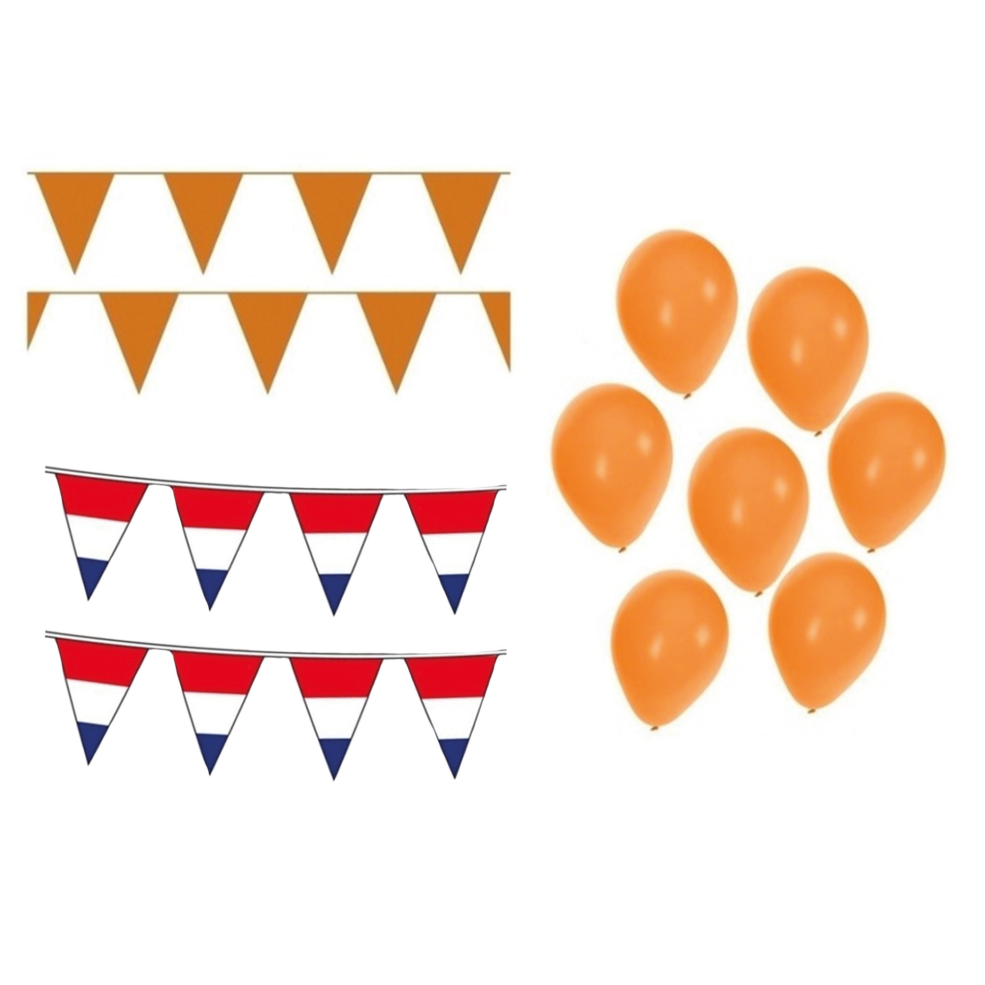 Ek voetbal Holland oranje feest versiering met ballonnen en totaal 100 meter vlaggenlijnen -