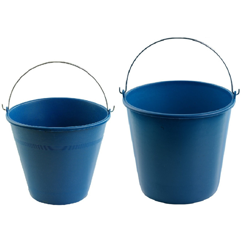 2x Blauwe schoonmaakemmers/huishoudemmers 8 en 16 liter - Agri emmers - Kunststof/plastic emmer/sopemmer met metalen hengsel/handvat 2 stuks