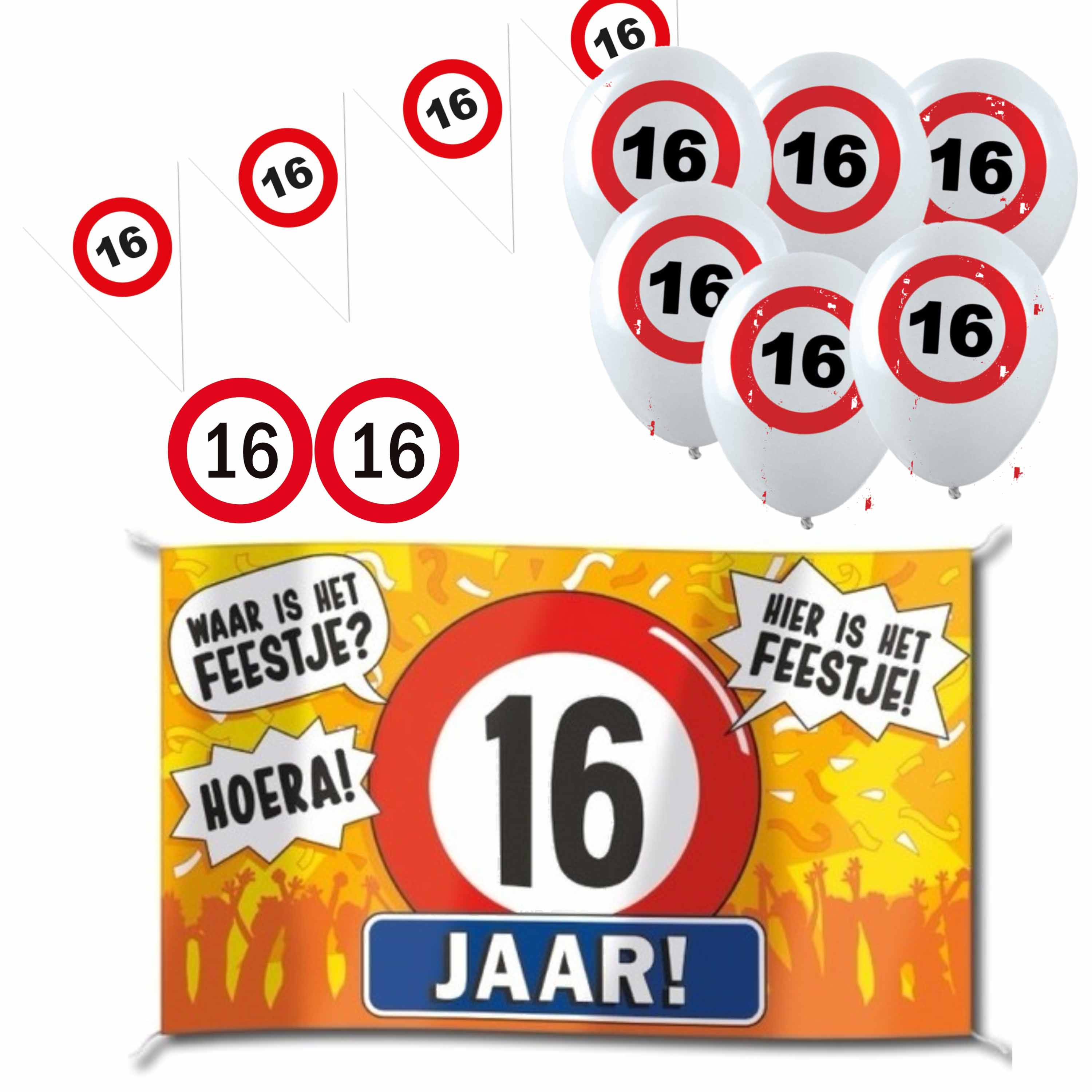 Feestartikelen 16 jaar verjaardag versiering pakket verkeersborden bestellen? Shoppartners.nl