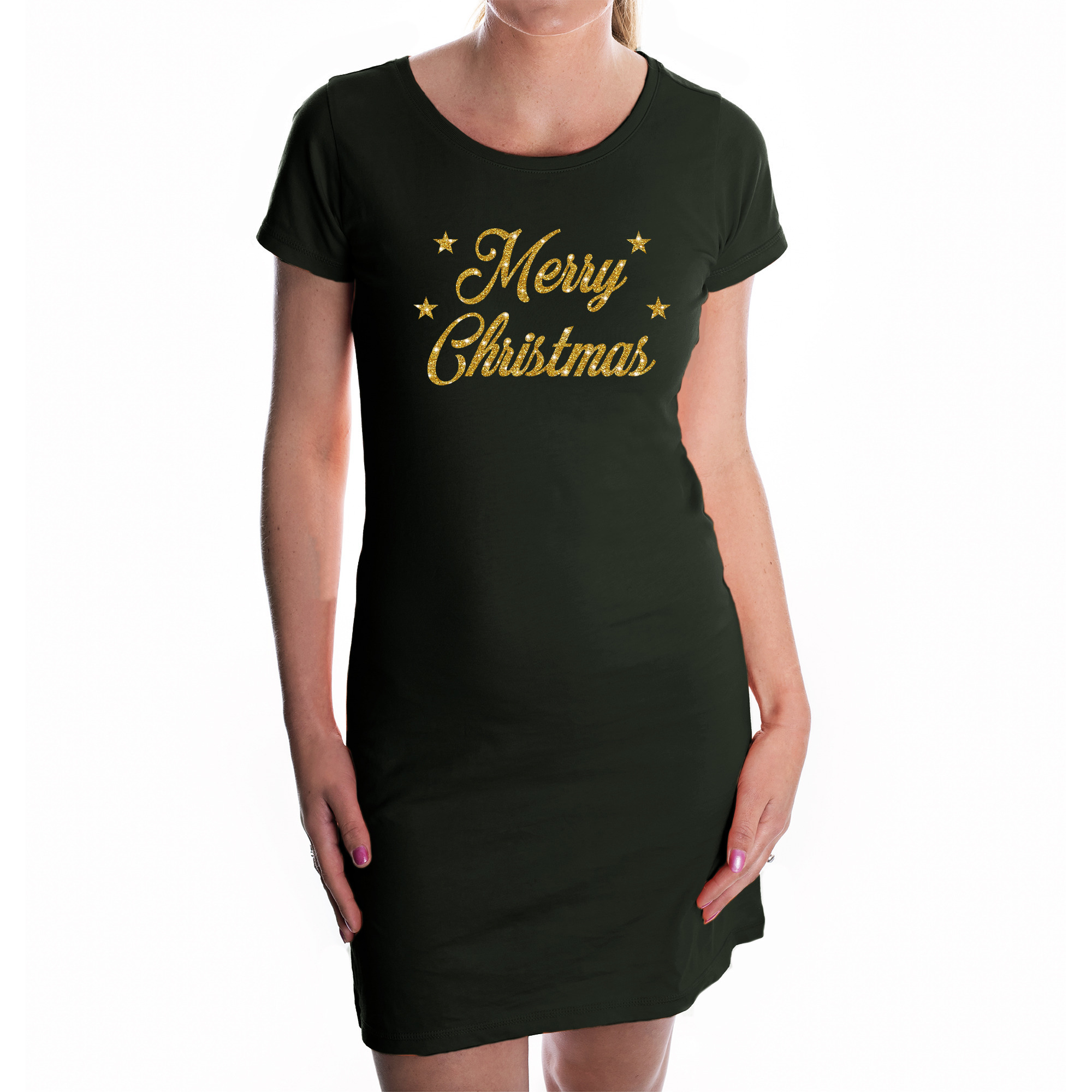 donker Uit shit Fout kerst jurkje Merry Christmas glitter goud op zwart voor dames - Kerst  kleding / outfit bestellen? | Shoppartners.nl
