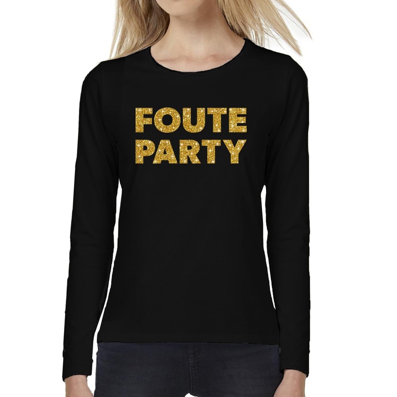 Malen Herenhuis beroerte Zwart long sleeve t-shirt met gouden foute party tekst voor dames  bestellen? | Shoppartners.nl