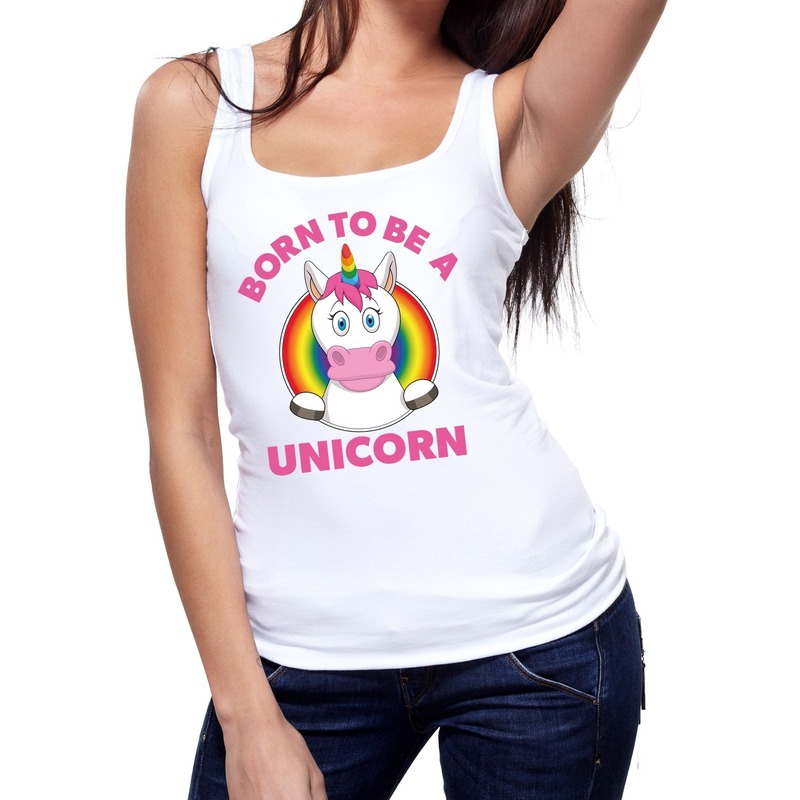 Gay pride born to be a unicorn tanktop wit dames S -