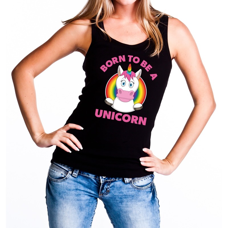 Gay pride born to be a unicorn tanktop zwart dames XL -