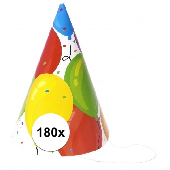 Gekleurde ballonnen feesthoedjes 180 stuks -