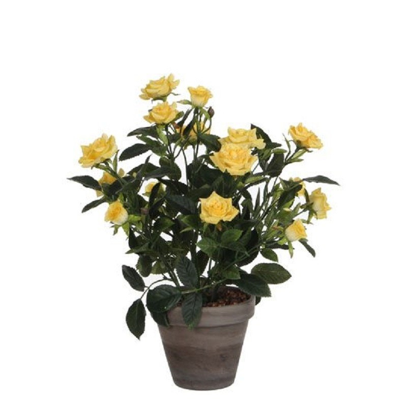 Gele rozen kunstplant 33 cm met pot stan grey -