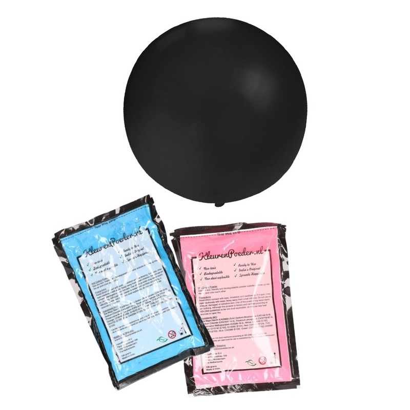 Gender reveal ballon voor party / feestje incl blauw en roze poeder zwart 60 cm -