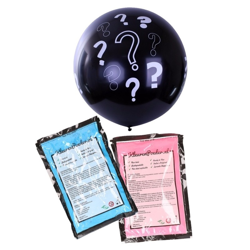 Gender reveal ballon voor party / feestje incl blauw en roze poederf zwart 90 cm -