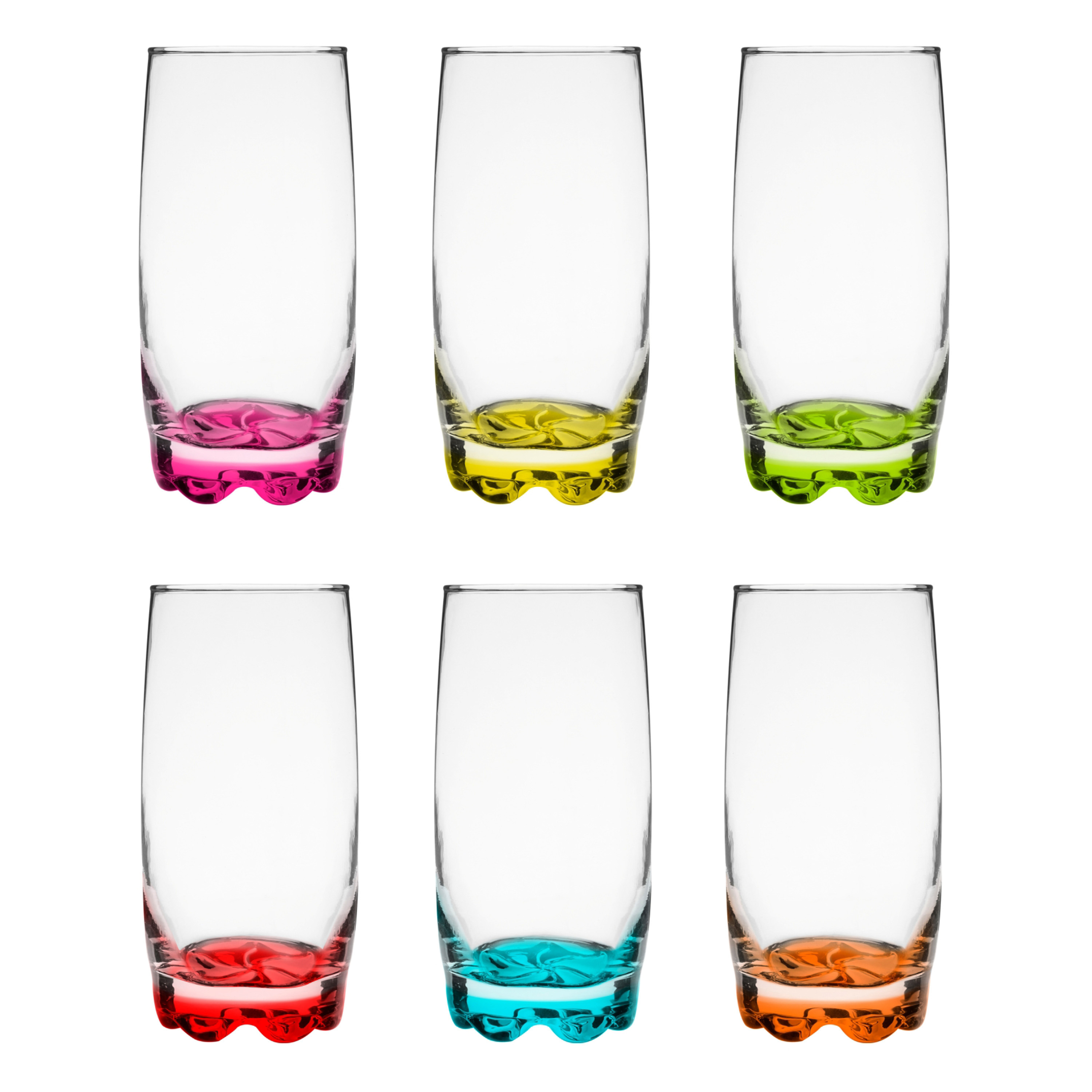 Glasmark longdrink/waterglazen Tumblers - glas - gekleurde basis - 12x stuks - 350 ml -