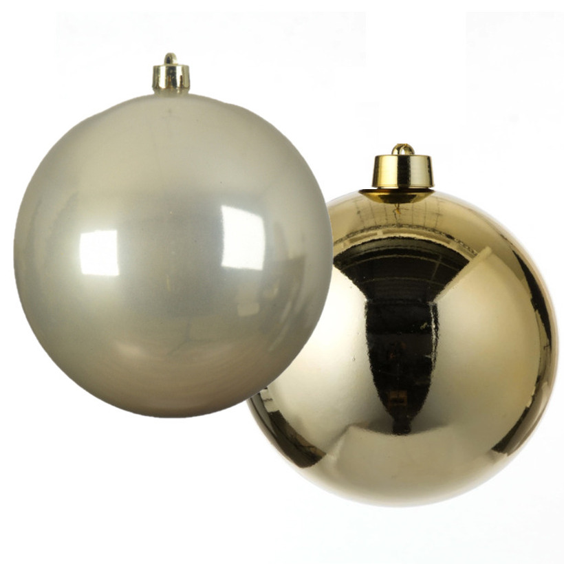 Grote decoratie kerstballen - 2x st - 20 cm - champagne en goud - kunststof