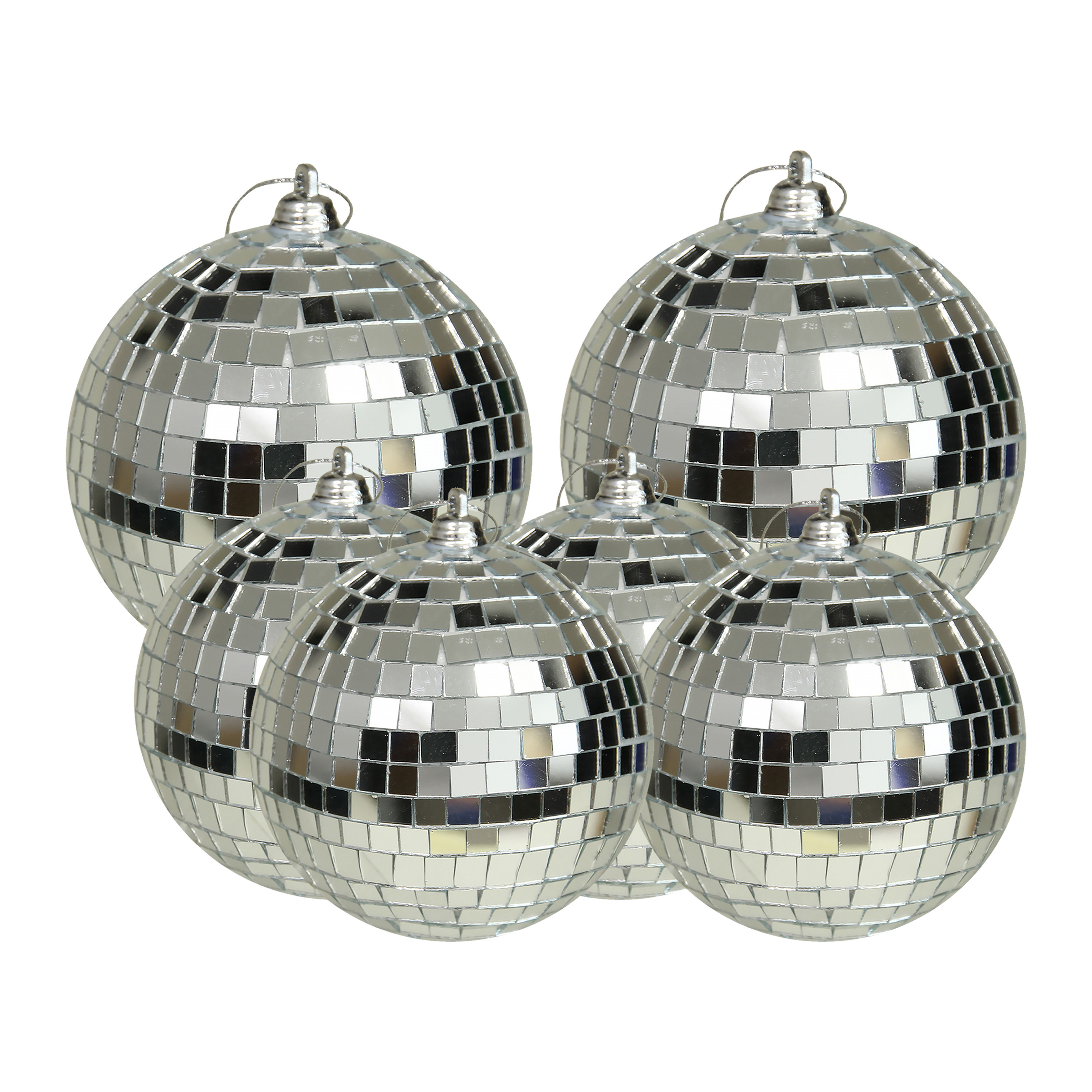 Grote discobal kerstballen - 6x stuks - zilver - 8 en 10 cm - kunststof -