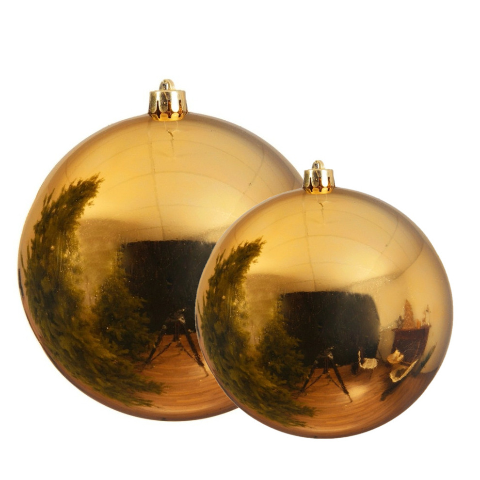 Decoris grote kerstballen - 2x st - goud - 14 en 20 cm - kunststof