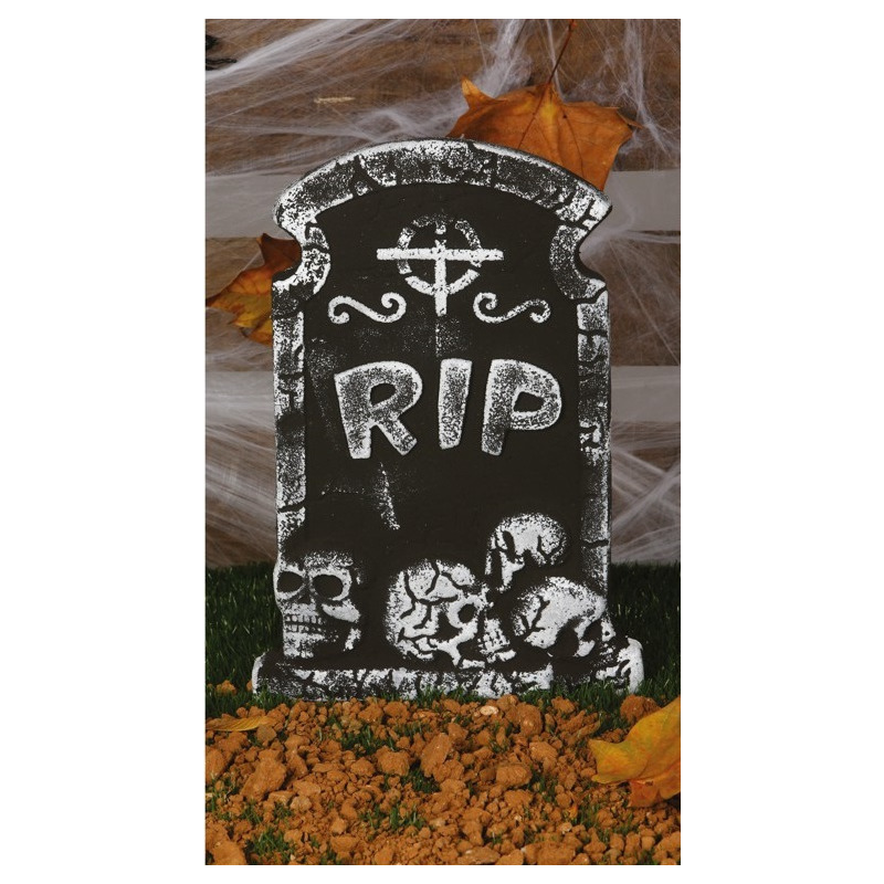 Halloween - Horror kerkhof decoratie grafsteen RIP met schedels 38 x 27 cm - Halloween feestdecoratie en versiering