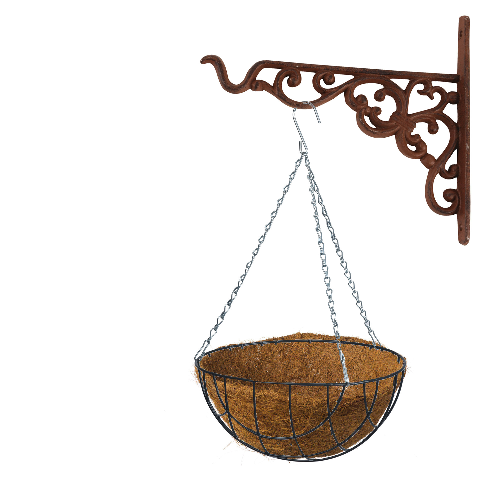 Hanging basket 25 cm met ijzeren muurhaak en kokos inlegvel -