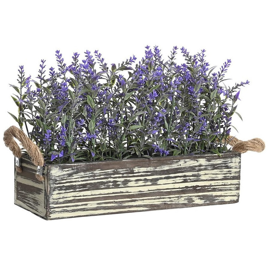 Items Lavendel bloemen kunstplant in bloembak - donkerpaarse bloemen - 30 x 12 x 21 cm - bloemstukje -