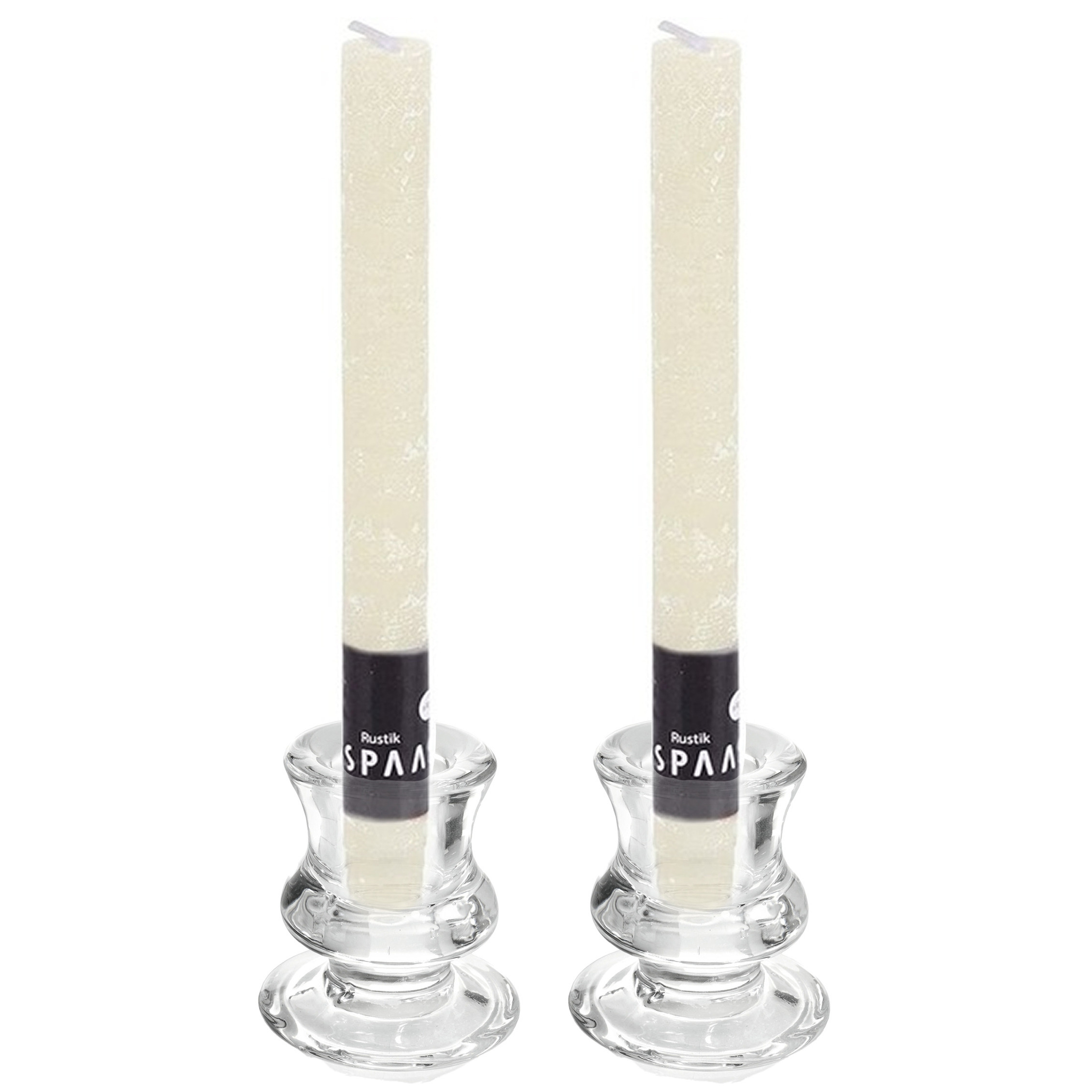 Kaarsen set - 2x kandelaars - glas - 12x dinerkaarsen - ivoor wit