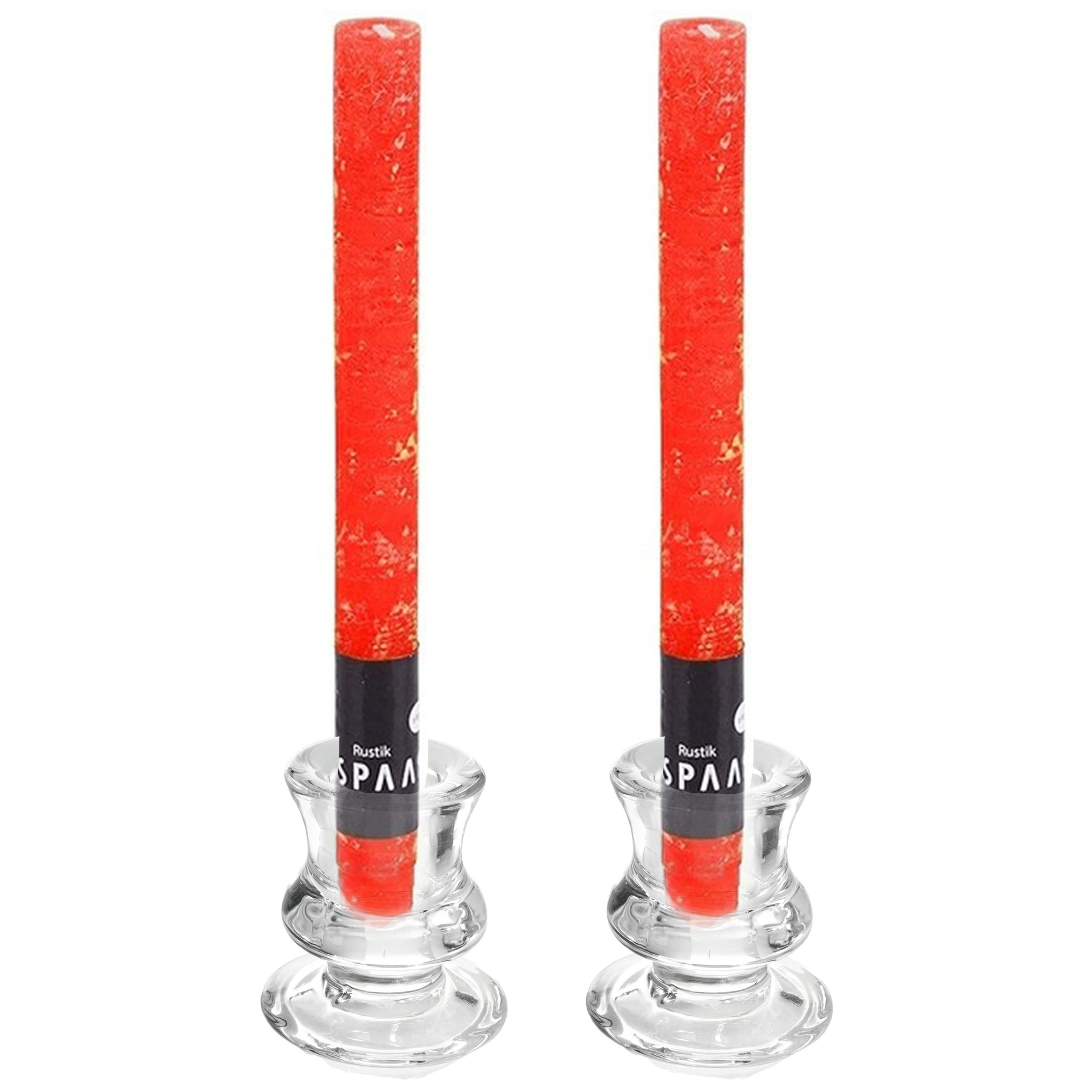 Kaarsen set - 2x kandelaars - glas - 12x dinerkaarsen - rood