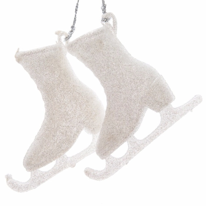Kerstboomdecoratie hanger schaatsen 8 stuks wit -