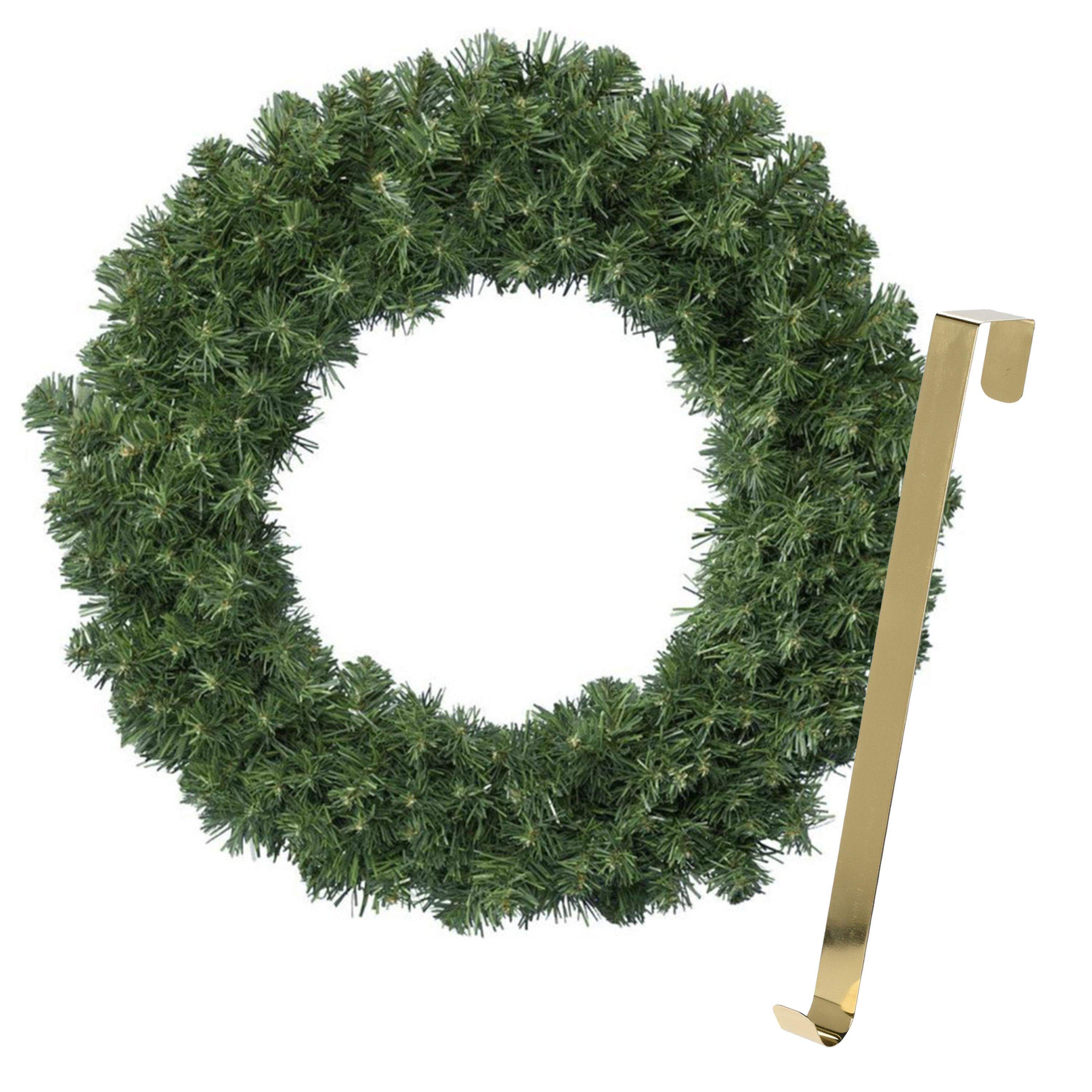 Kerstkrans 35 cm - groen - met gouden hanger/ophanghaak - kerstversiering -