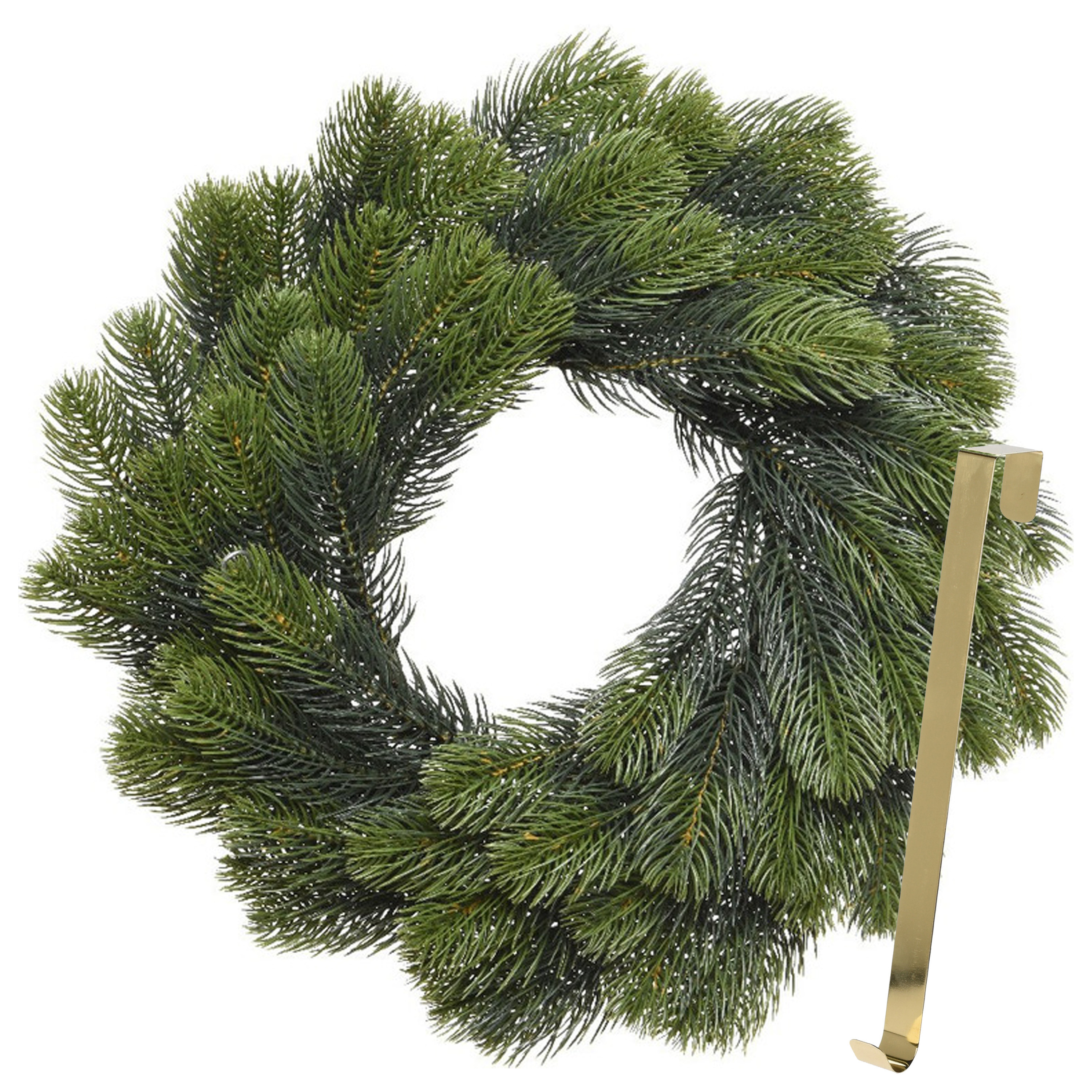 Kerstkrans 50 cm - groen - met gouden hanger/ophanghaak - kerstversiering -
