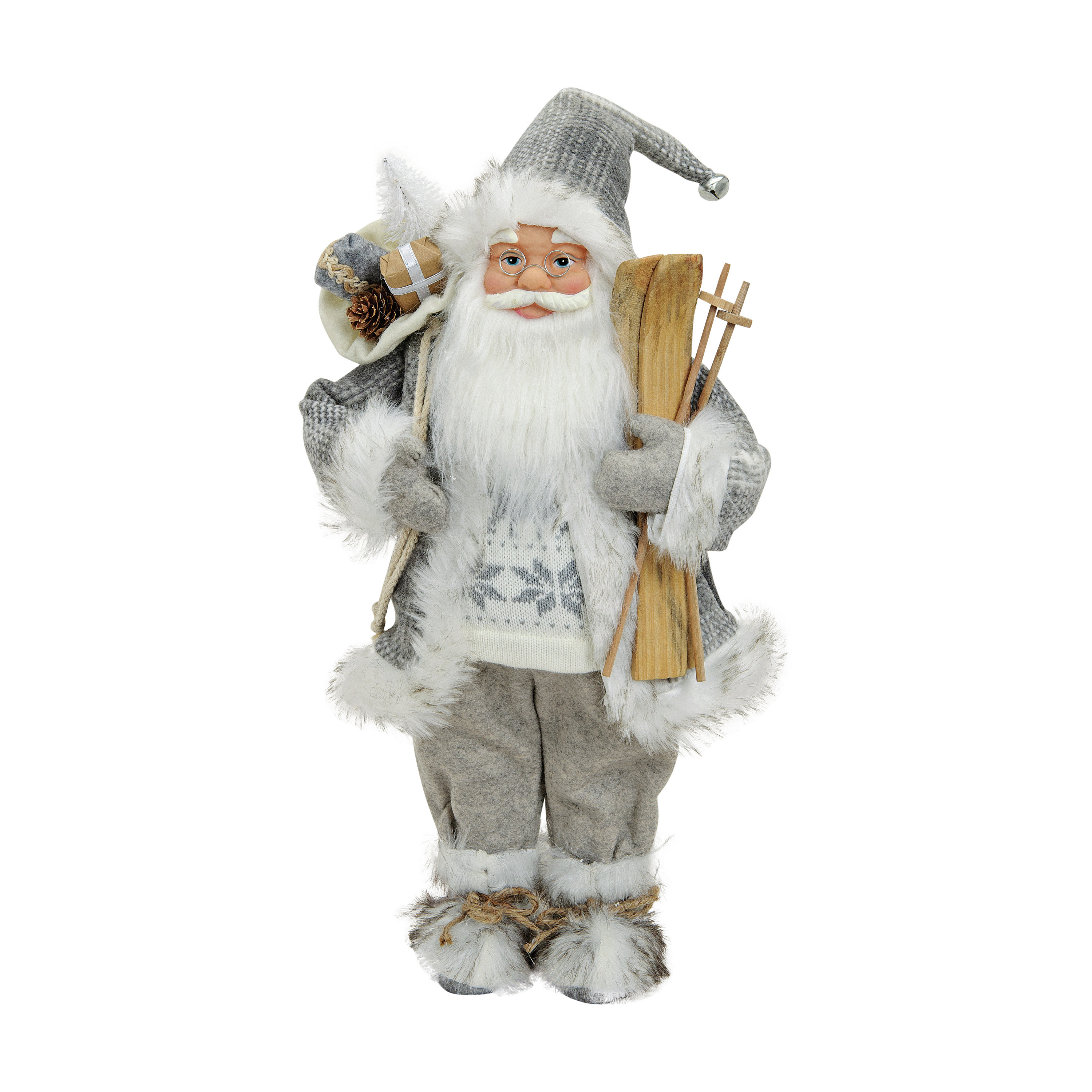Kerstman decoratie pop/kerstpop beeld staand grijs/zilver 46 cm -