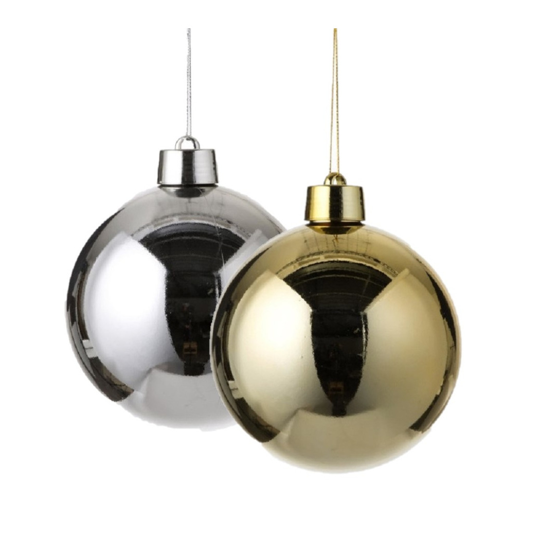 Kerstversieringen set van 2x grote kunststof kerstballen goud en zilver 20 cm glans