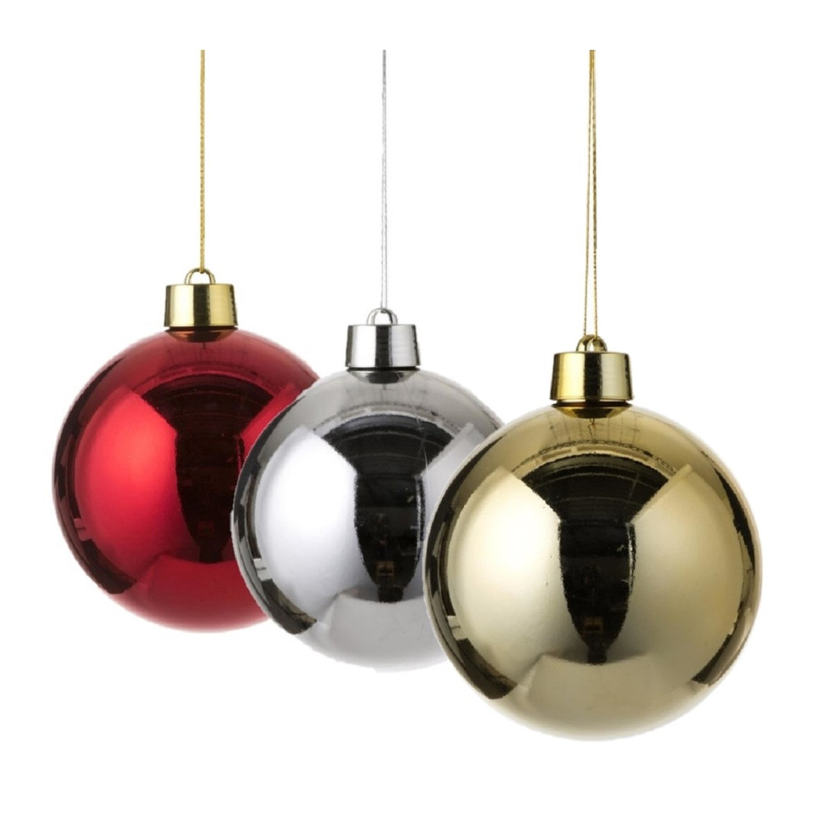 Kerstversieringen set van 3x grote kunststof kerstballen goud rood en zilver 20 cm glans