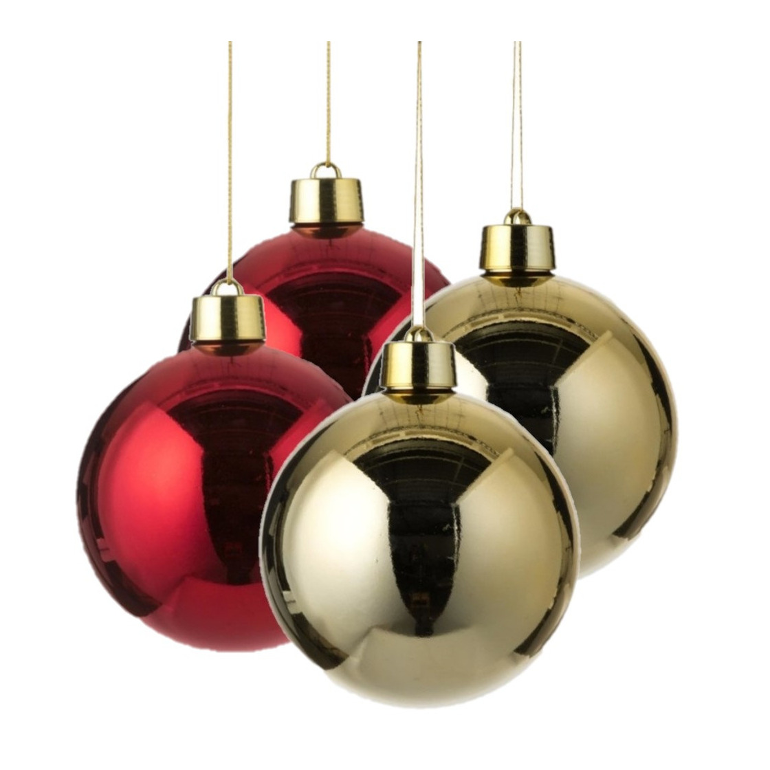 Kerstversieringen set van 4x grote kunststof kerstballen rood en goud 20 cm glans - 2x stuks per kleur