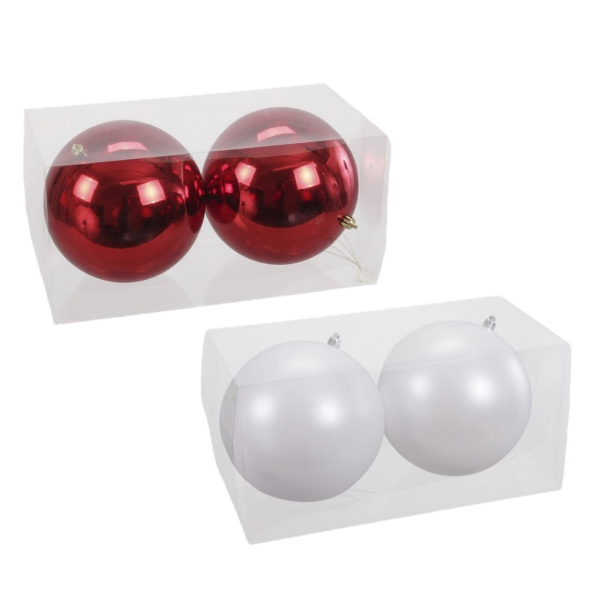 Kerstversieringen set van 4x grote kunststof kerstballen rood en wit 15 cm glans - 2x stuks per kleur