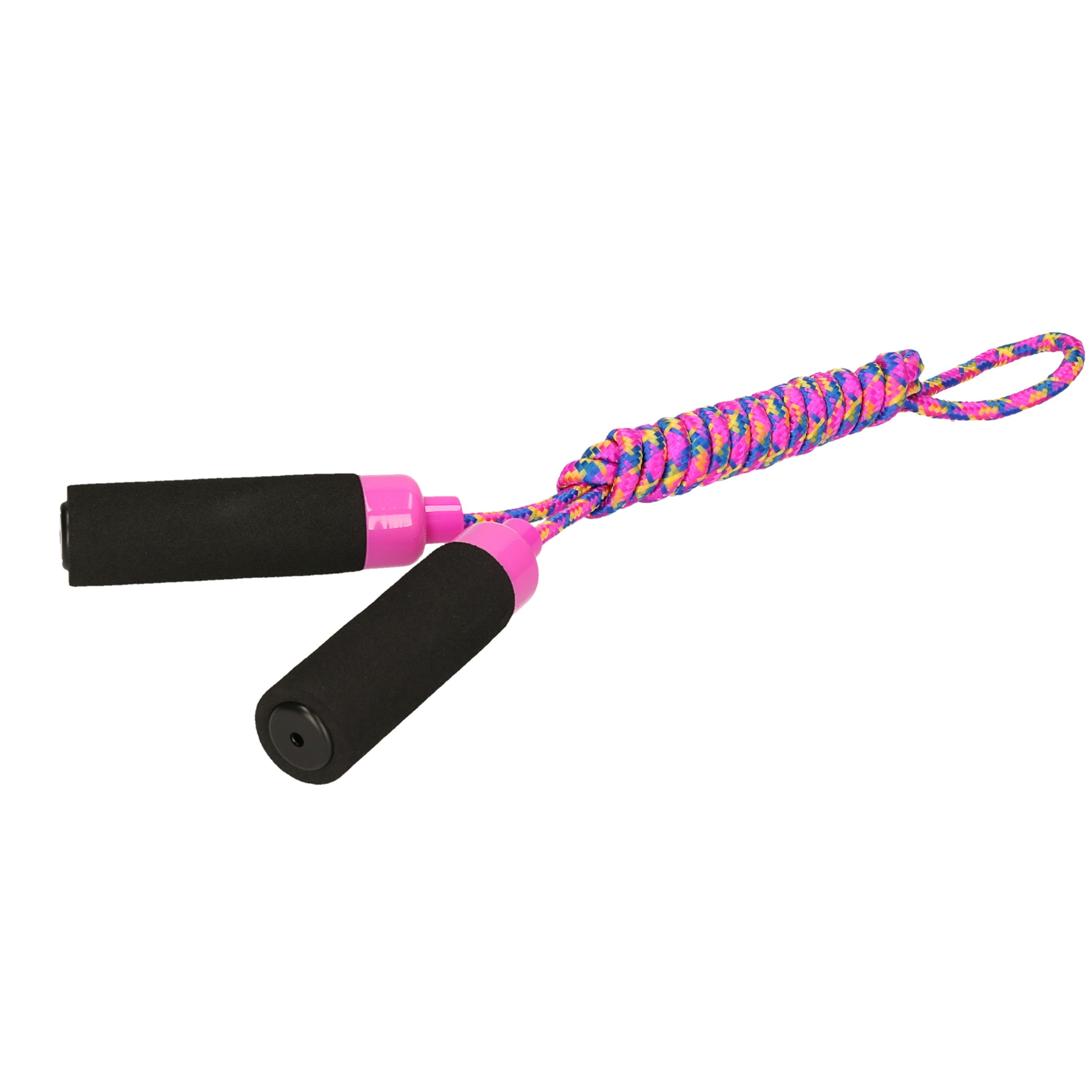 Kids Fun Springtouw speelgoed met Foam handvat - fuchsia roze touw - 210 cm - buitenspeelgoed -