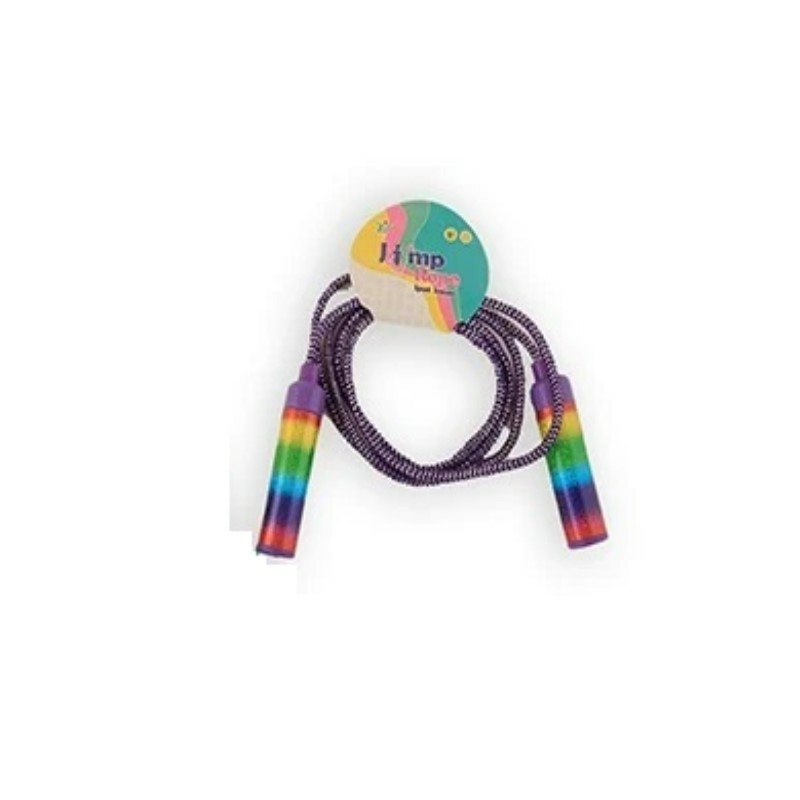 Kids Fun Springtouw speelgoed Rainbow glitters - paars - 210 cm - buitenspeelgoed -