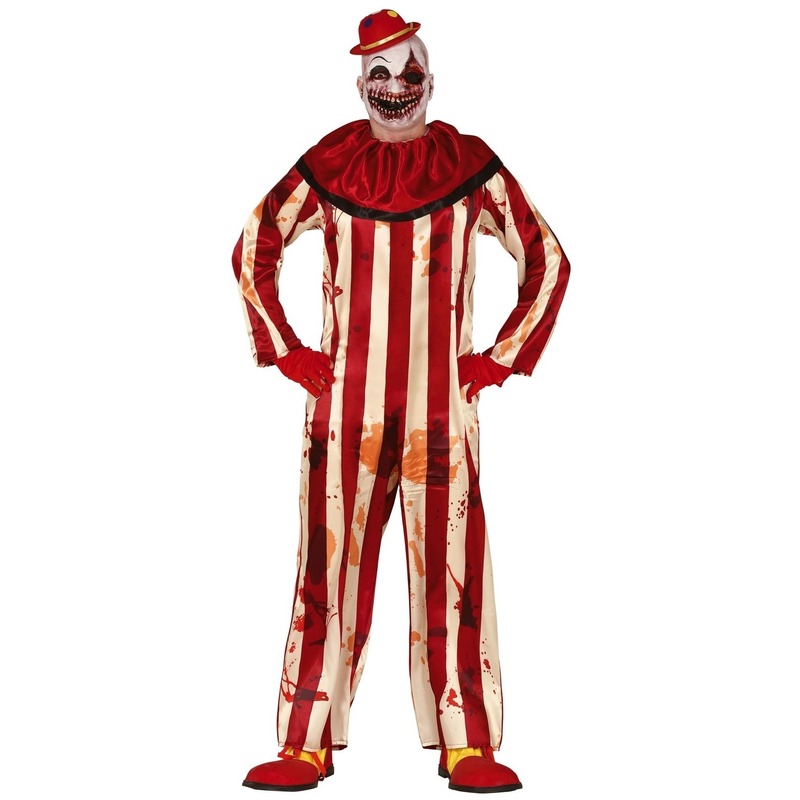 Killer clown Halloween verkleed kostuum rood/wit voor heren M (48-50) -