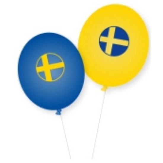 Landen thema versiering vlag Zweden kleuren ballonnen 8x stuks -