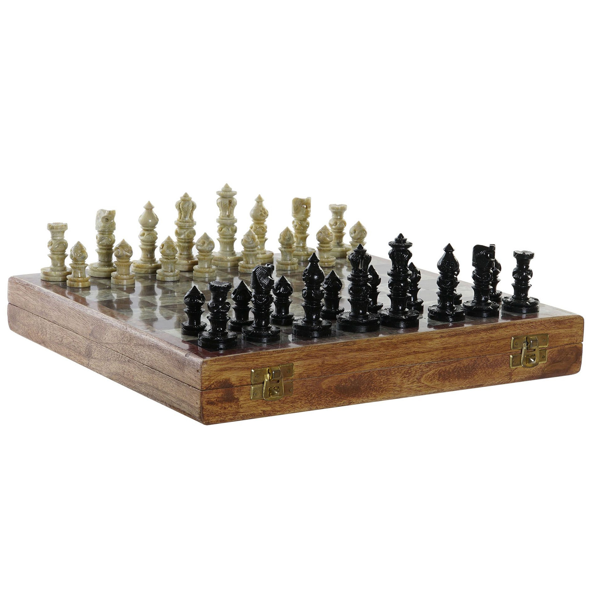 kook een maaltijd koepel fonds Luxe houten schaakspel in kist/koffer met stenen schaakstukken 30 x 30 cm  bestellen? | Shoppartners.nl