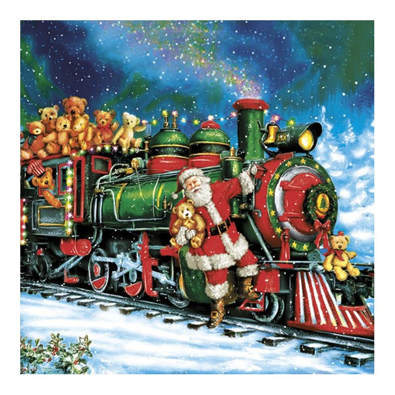 Maki kerst thema servetten - 40x st - 33 x 33 cm - kerstman trein -