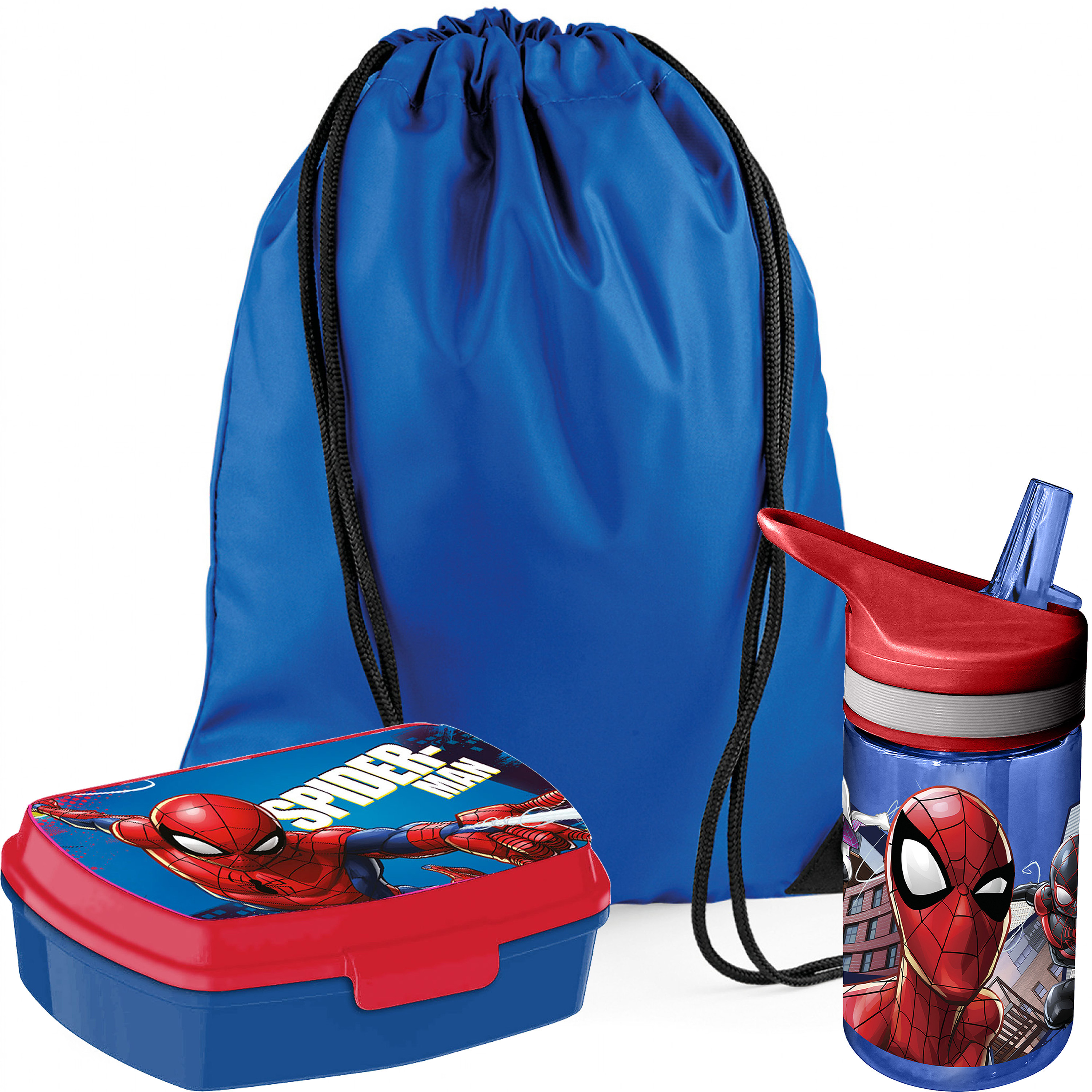 Marvel Spiderman lunchbox set voor kinderen - 3-delig - blauw - incl. gymtas/schooltas -