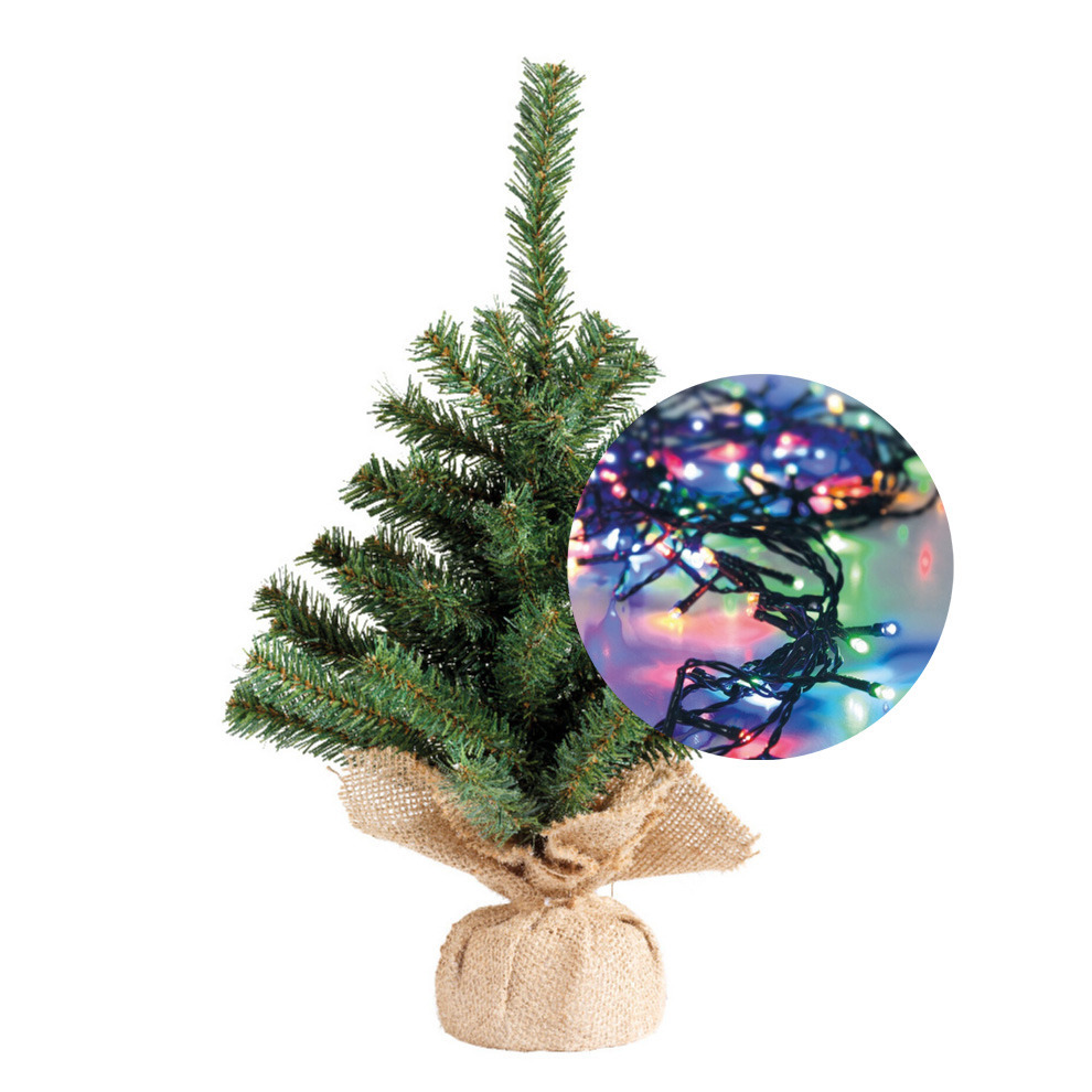 Mini kerstboom 35 cm - met kerstverlichting gekleurd 300 cm - 40 leds -